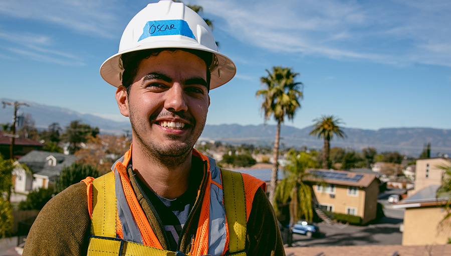 men wearing a construction hat